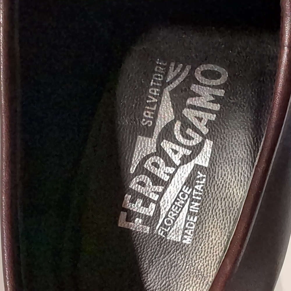 Salvatore Ferragamo Burgundy Brown Leather Penny Loafers Size 8 - Picture 9 of 15